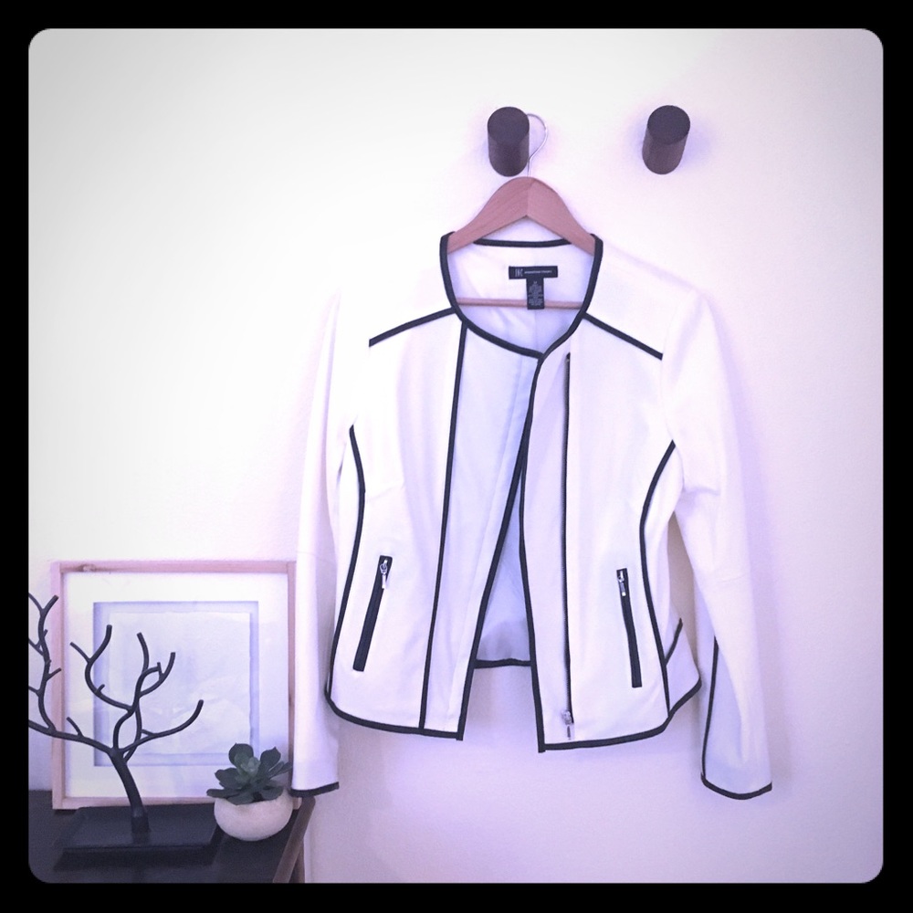 INC white and black motto jacket